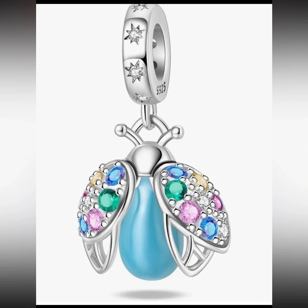 Glow lady bug 925 sterling charm with colored CZ stones fits all pandoras